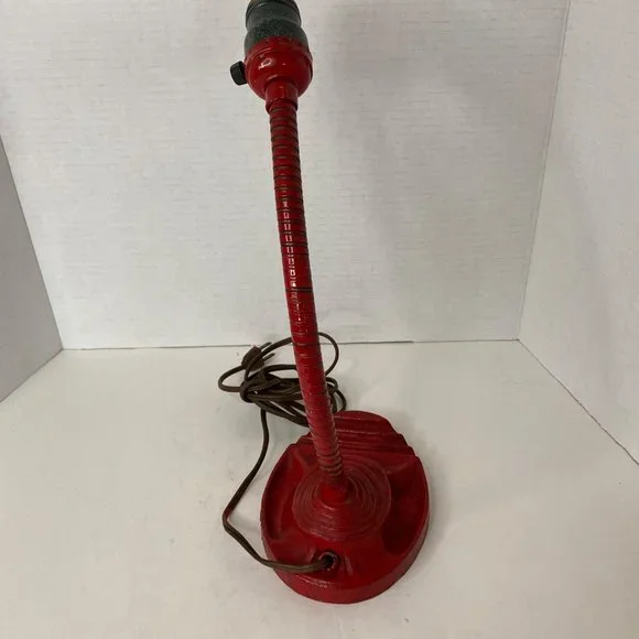 Industrial Art Deco red desk lamp cast iron gooseneck no shade 13" - Picture 6 of 11